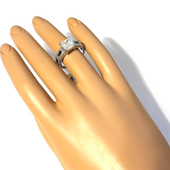 Sapphire Engagement Ring Size 8 9 10 Blue Cubic Zirconia Simulated RhodiumPlated - Picture 7 of 9